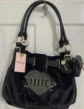 Juicy Couture Queen Couture Liquorice Black Tote Viral Velour Handbag RN 108833