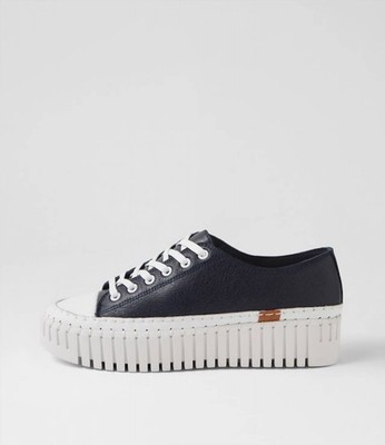 Django & Juliette Women's Baselo Shoe White-Navy Leather-Tumble Leather