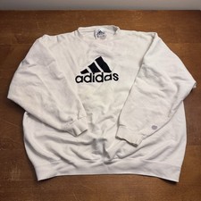 VINTAGE Adidas Sweatshirt Mens XL White Spell Out Logo Pullover USA Made 90s