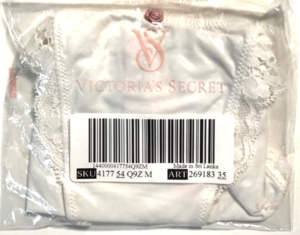 Victoria's Secret Women's String Bikini Panty Med. Coconut White Lace Trim Rose - Image 4 of 4