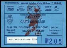 Ticket 1990 Belgium vs. Poland Friendly  48309