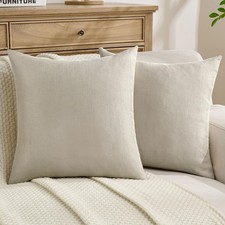1069569247 FUTEI Beige Chenille Throw Pillow Covers 18x18 Inch Set Of 2