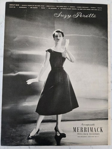 1957 Women's Suzy Perette Merrimack velveteen dress Dovima vintage Fashion ad - Picture 1 of 1