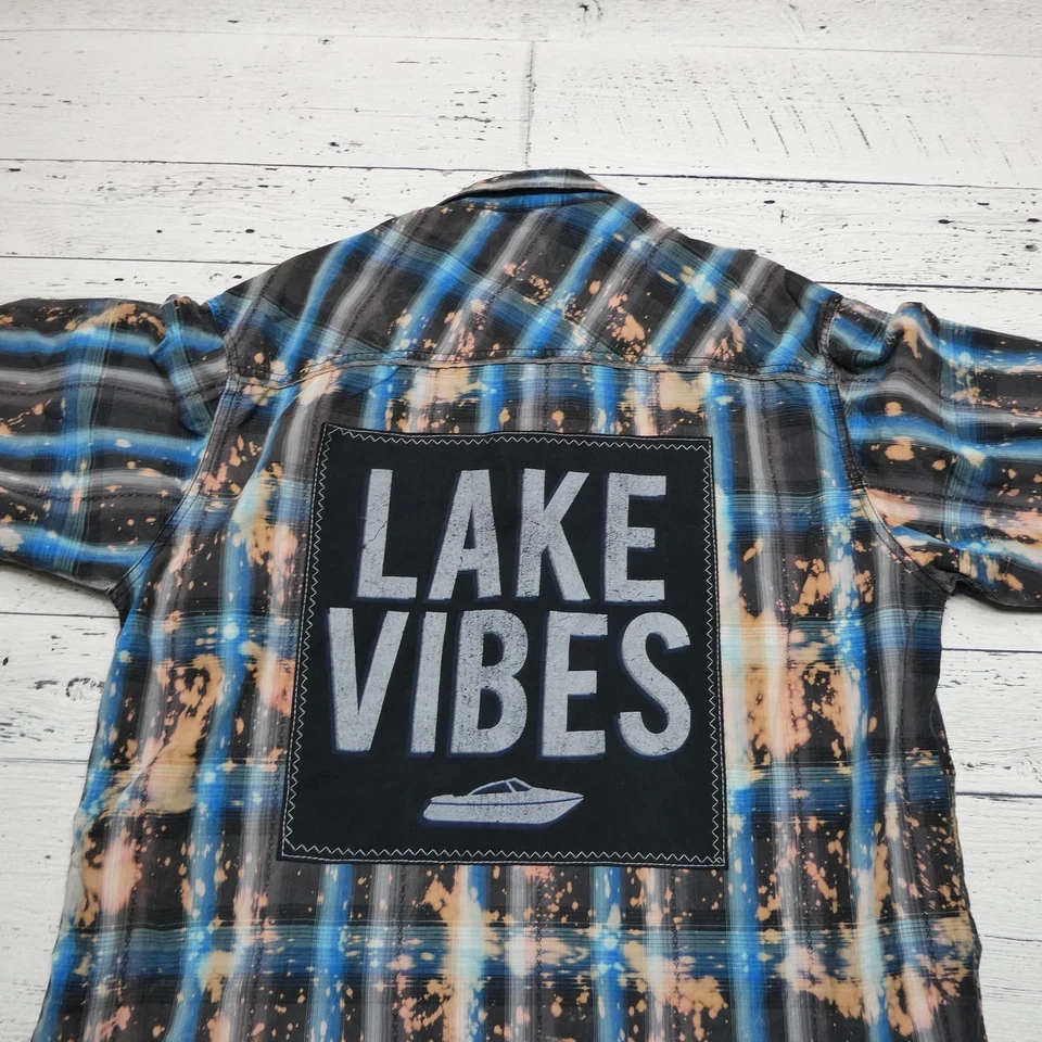 Dakota Grizzly Shirt Mens 2XL Blue Black Plaid Bleach Lake Vibes Flannel Cotton - Image 4 of 4