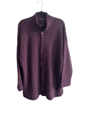 Joan Vass USA Burgundy Textured Knit Button Front Cardigan Jacket XL Fits XL–2X