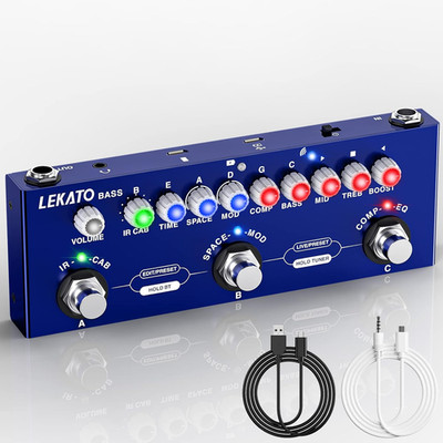 Bass Multi Effects Pedal, Guiter Peda with IR Loading 9 AMP Models, Delay Reverb