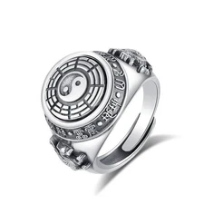 Mens Stainless Steel Rotate Taiji-Bagua Open Ring Jewelry Size fit all Gift