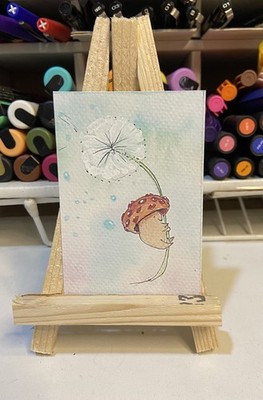 Aceo Original Limited Edition Print Mushroom People 2.5 x 3.5 Melissa Stagi