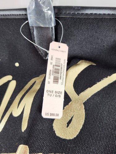 VICTORIA SECRET Black With Gold Writing Large TOTE BAG NEW MSRP $69.50 - Picture 3 of 7