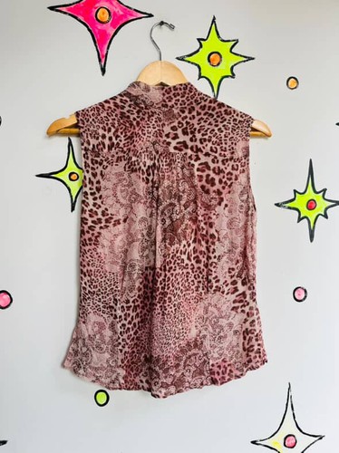 Vintage Nicole Miller Seide rosa transparent Schleife Ausschnitt Top | Leopardenmuster Fee Grunge - Bild 7 von 8