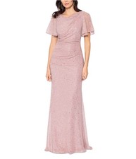 Betsy  Adam Womens Metallic Sequin Flutter Sleeve Gown Dress, darkpink, 16