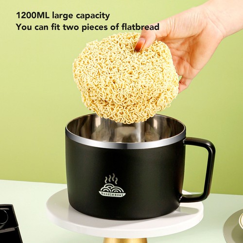 (1200ml) 304 Stainless Steel Student Fast Food Cup Portable Lunch Box Black - Bild 7 von 24