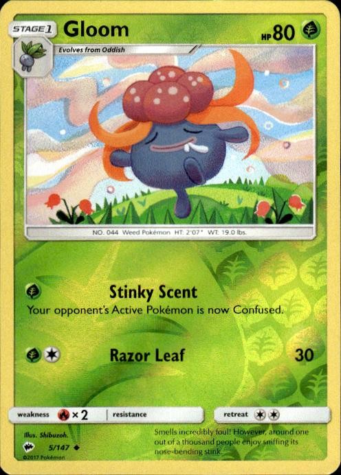 Pokemon Reverse Holo Gloom SM - Burning Shadows 5/147 LP