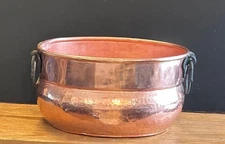 Vtg Large Hammered Copper Oval-Shaped Container Farmhouse Planter Handles Jardin