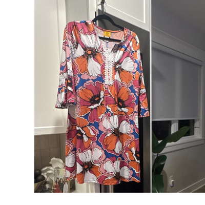 Ruby Rd Floral V-Neck Embroidered Dress 3/4 Sleeve M