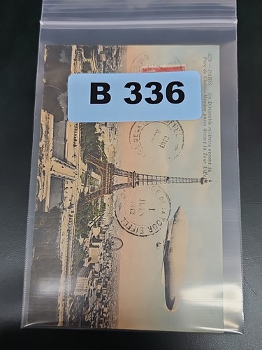 Cartolina d'epoca 1912 posta dirigibile militare Zeppelin Torre Eiffel B336 - Foto 3 di 3