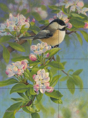 Ceramic Tile Mural Kitchen Backsplash - Chickadee And Blossoms - Birds Floral