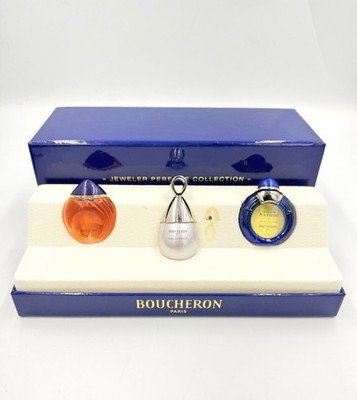 Vtg Boucheron Paris Jeweler Perfume Collection 3 Minis NIB Jaipur Saphir Initial
