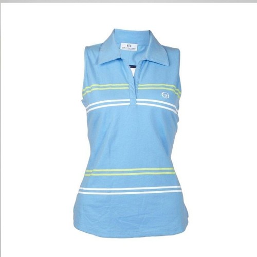 Sergio Tacchini Striped Stretch Fit Sleeveless Tennis Polo T Shirt Top Free Ship - Picture 1 of 6