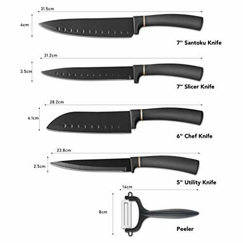 elabo 5 Pieces Black Kitchen Knife Set Stainless Steel Non Stick