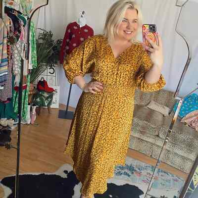 Anthropologie gold black long sleeve midi dress UK