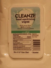 2 PK Cleanze Hand Sanitizing Wipes With Aloe ￼30 Ct Package 6" x 8" Unscented FS