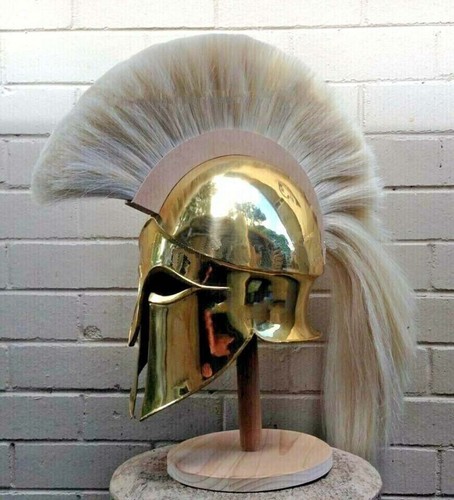 Greek Corinthian Helmet Medieval Brass Finish Ancient Spartan Helmet Battle Read - Picture 10 of 10