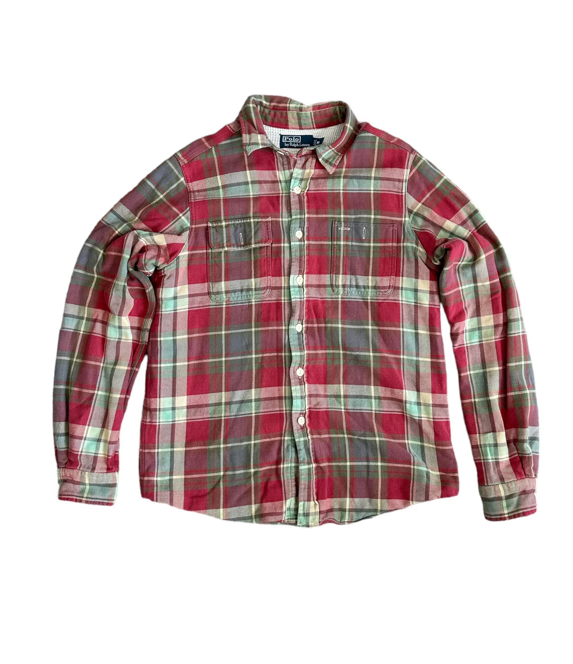 Polo Ralph Lauren Men’s Red Green Plaid Flannel L/S Shirt Outdoor Size Medium