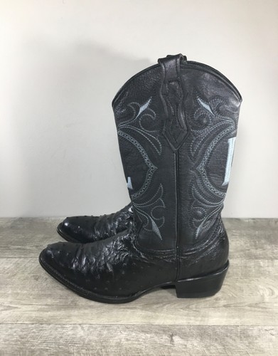Luna Smooth Ostrich Black Leather Cowboy Western Roper Mens Boots Size 10 US - Picture 6 of 12