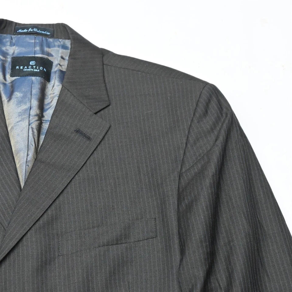 Reaction Kenneth Cole 42R 34x29 Black Stripe Wool Mens Coat Jacket Pants Suit - Image 2 of 4