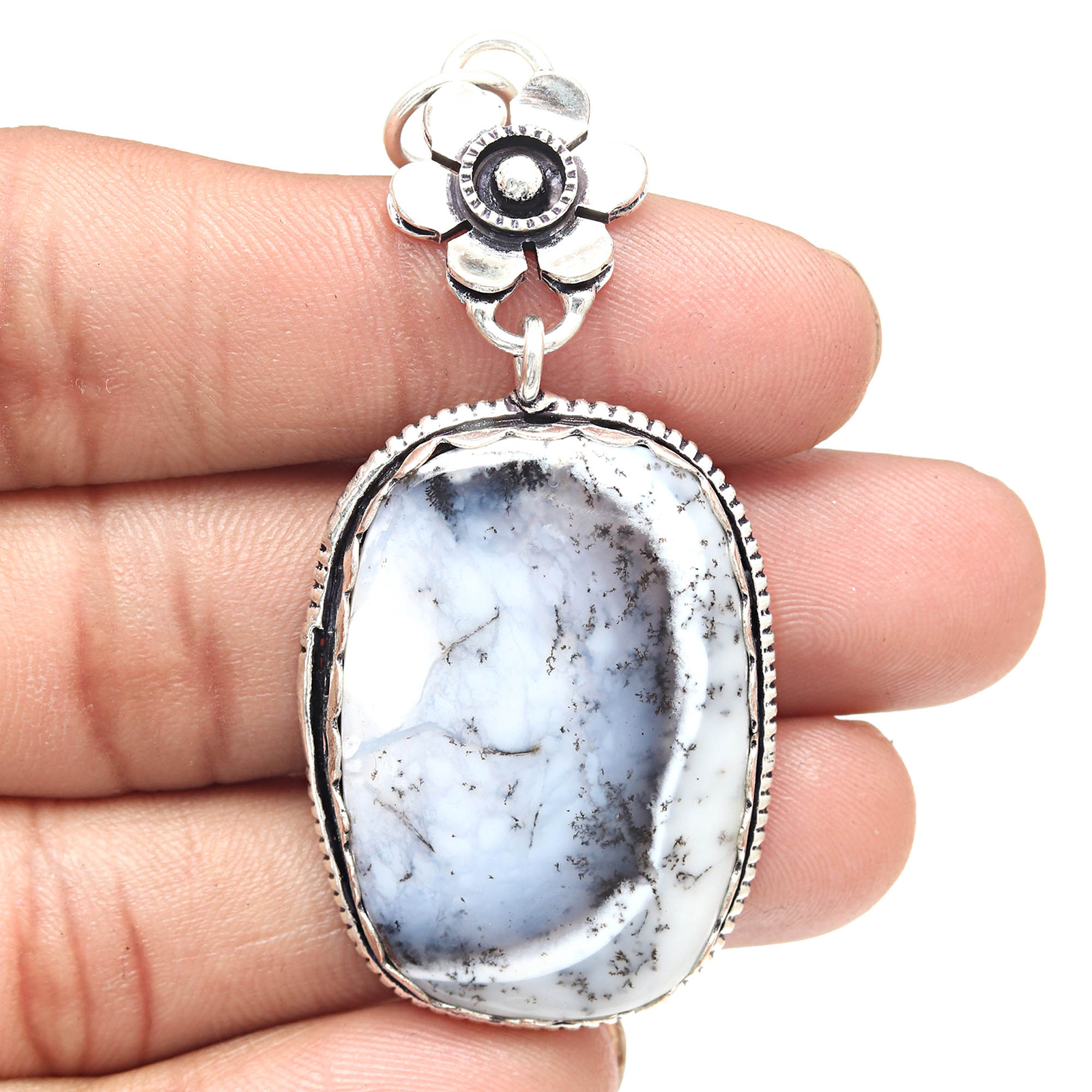 Pendant Dendritic Opal Gemstone Handmade Gift For Her Silver Jewelry 2.5
