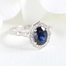 2ct Lab-Created Blue Sapphire Engagement Ring Stylish Floral White Gold Plated