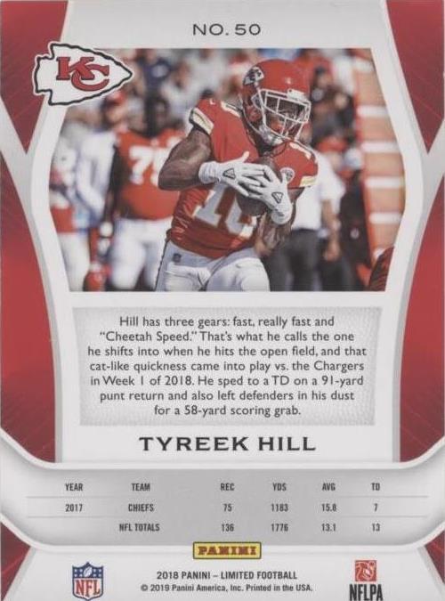 2018 Panini Limited Tyreek Hill #50 for sale | eBay