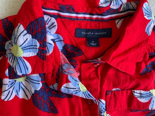 Tommy Hilfiger Button Up Sleeveless Red Floral Shirt Girls | Size 10 - Picture 4 of 7