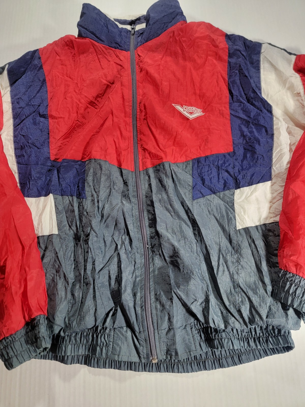 Giacca a vento vintage anni 80 90 pony colorblock pista zip grande
