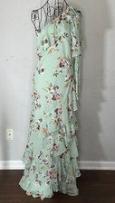 NWT Polo Ralph Lauren Womens Dress Green 4 Floral Crinkled Georgette Gown