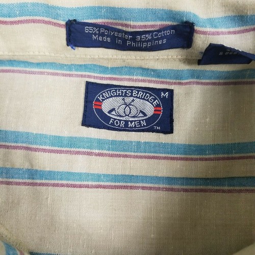 Mens Knightsbridge Button Down 90's Brown and Blue Striped Collared Shirt Medium - Picture 4 of 8