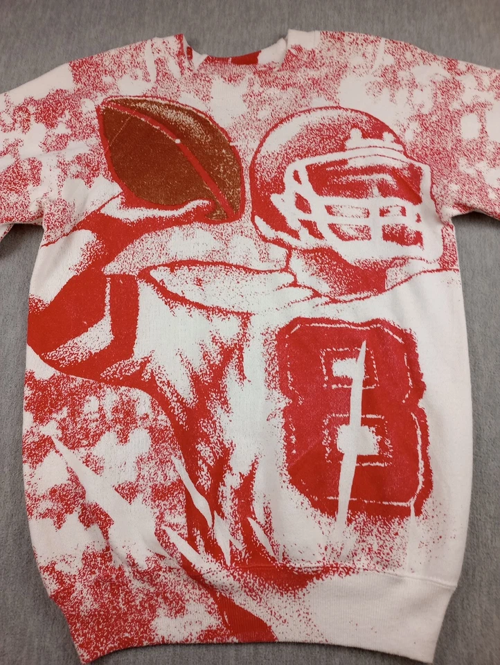 Sudadera Hanes Vintage Hecha en EE. UU. Juniors Talla Pequeña Blanca Roja Fútbol Foto 3 de 4