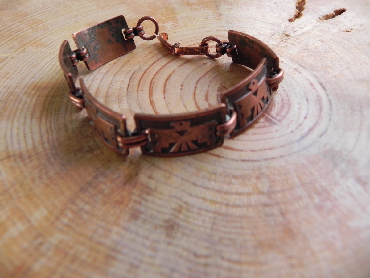 Fred Harvey Era Stamped Copper Links Bracelet THUNDERBIRD design 6