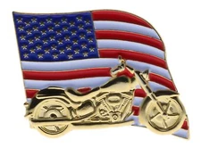 USA Flag & Motorcycle Hat or Lapel Pin H14646 F5D9C