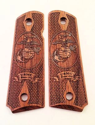 1911 full size custom engraved wood grips Marines Semper Fidelis