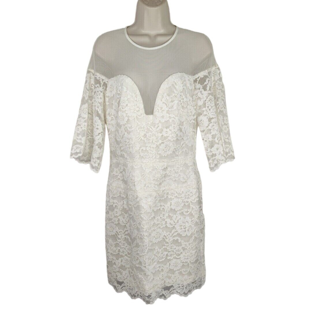 Nicole Miller Lace Sheath Dress Women Size 8 Cream Wedding Cocktail Party  NEW