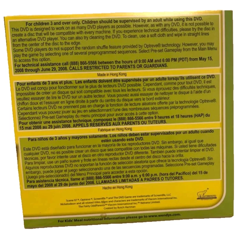 Nick Scene It The DVD Game Disc 2 Wendy's Kids Meal Nickelodeon NEW SEALED - Image 2 of 2