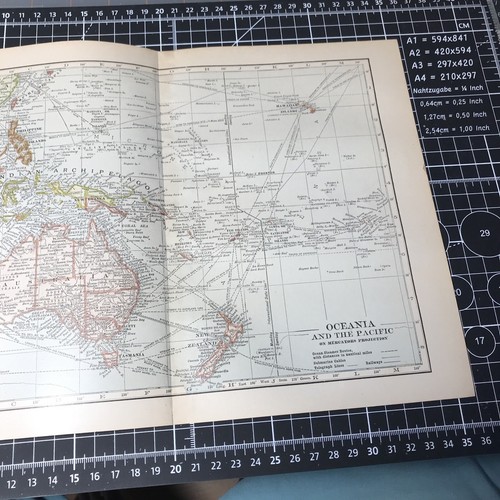 Pazifik Ozeanien Australien 1910er Wandbild Karte gefaltet Handarbeit Pflanzen Tiere - Bild 4 von 18