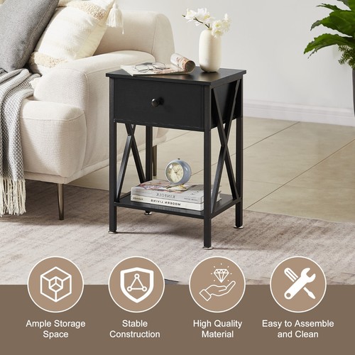 Set of 2 Drawer Classic Bedside Table Tea Table Bedroom Nightstand Living room - Picture 9 of 41