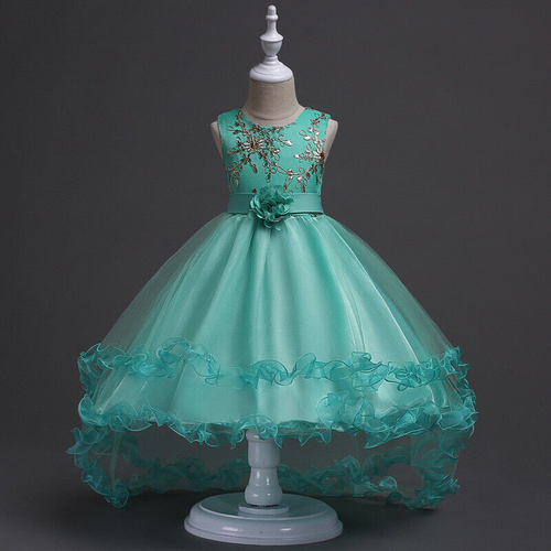 Mädchen Geburtstag Party Kleid ärmellos Pailletten Blumenmuster Spitze Hochzeitskleid - Bild 26 von 28