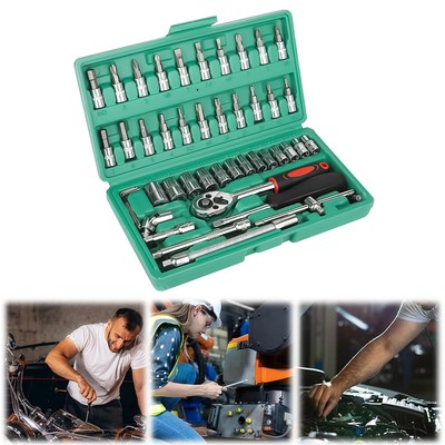 46Pcs 1/4'' Ratchet Wrench Combination Socket Tool Set Kit Auto Car Repairing New