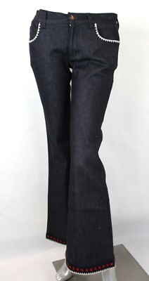 Gucci Mujer Azul Oscuro Algodón Corto Llamarada Vaqueros Pantalón 26 419719  4832 | eBay