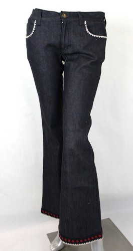 Gucci Donna Blu Scuro Cotone Corto a Zampa Jeans Pantalone 26 419719 4832 |  eBay