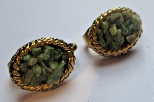 Boucles D'oreilles Clip Vintage Couleur Or Avec Pierre Verte - Modèle Rare 403, Occasion Parfait état